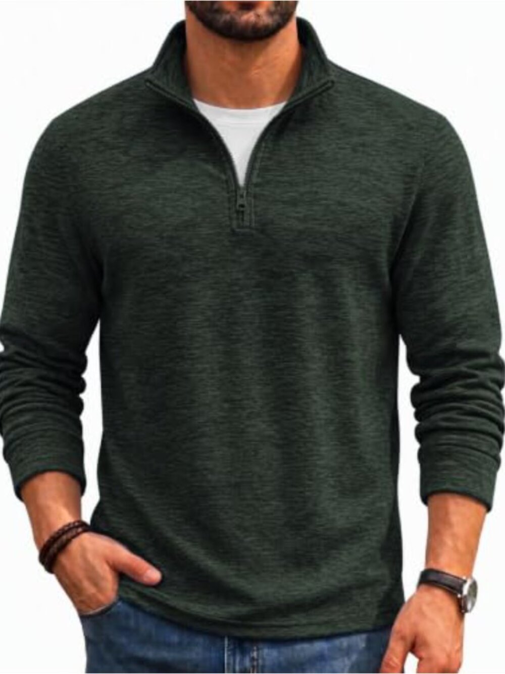 Mens Quarter Zip Pullover Sweatshirt Fleece Mock Neck Regular Fit